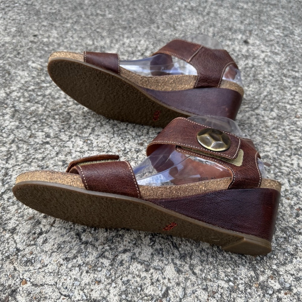 Taos Women's Carousel‎ 3 Tan Leather Wedge Sandals Size 41 US 10 Comfort Casual - Picture 9 of 13